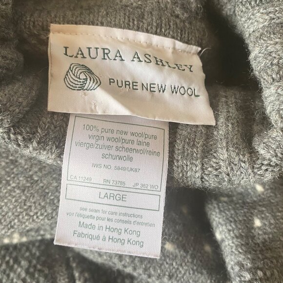 Vintage 90's Laura Ashley Signed Gray Wool Turtleneck Sweater Snowflake Large - Picture 6 of 10